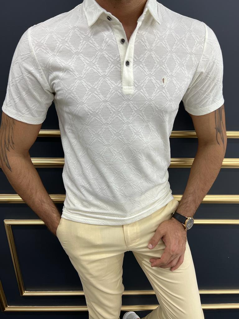 Bojoni Uluwatu Slim Fit White Polo Printed Tees