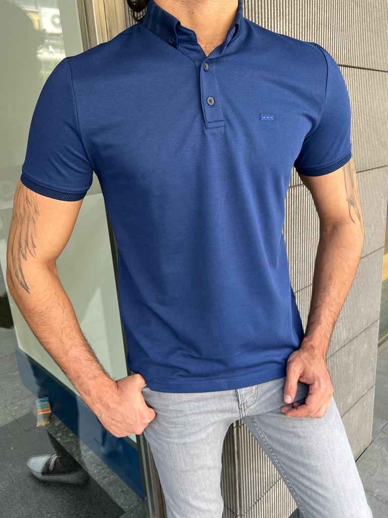 Giovanni Mannelli Slim Fit Blue Polo Tees