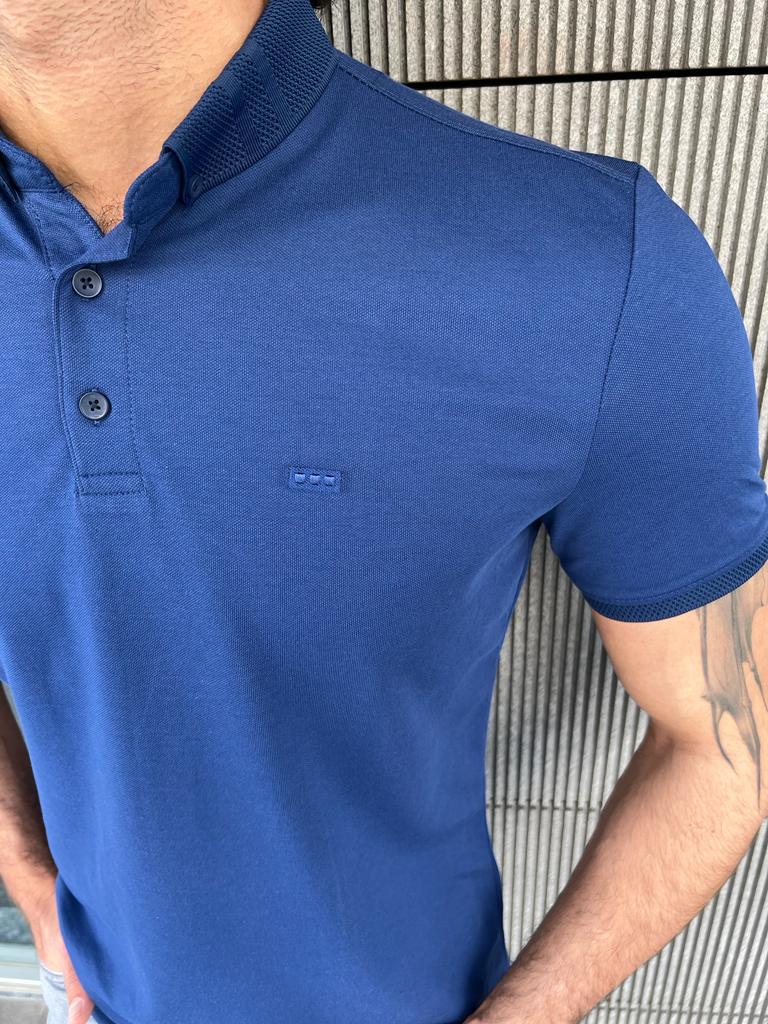 Giovanni Mannelli Slim Fit Blue Polo Tees