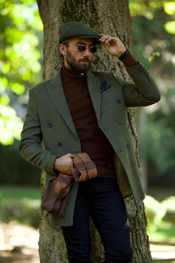 Bojoni Astoria Slim Fit Double Breasted Khaki Cachet Coat