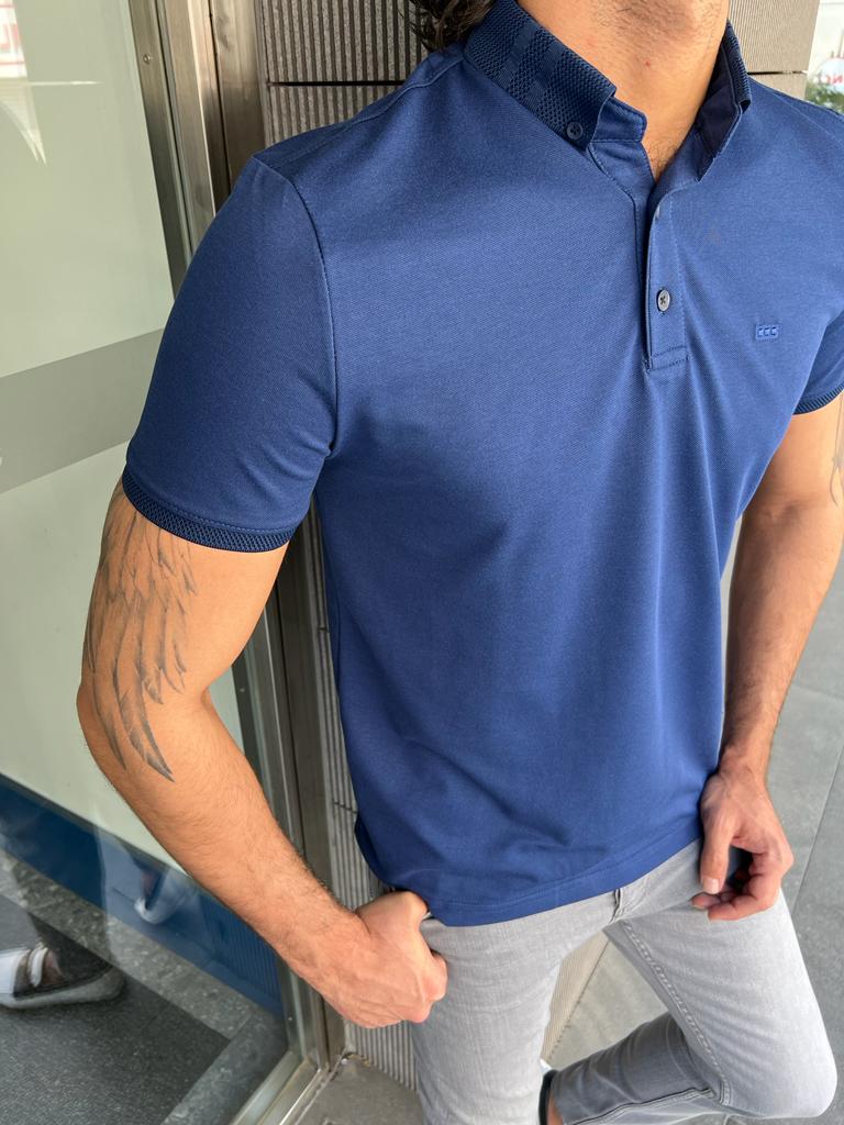Giovanni Mannelli Slim Fit Blue Polo Tees