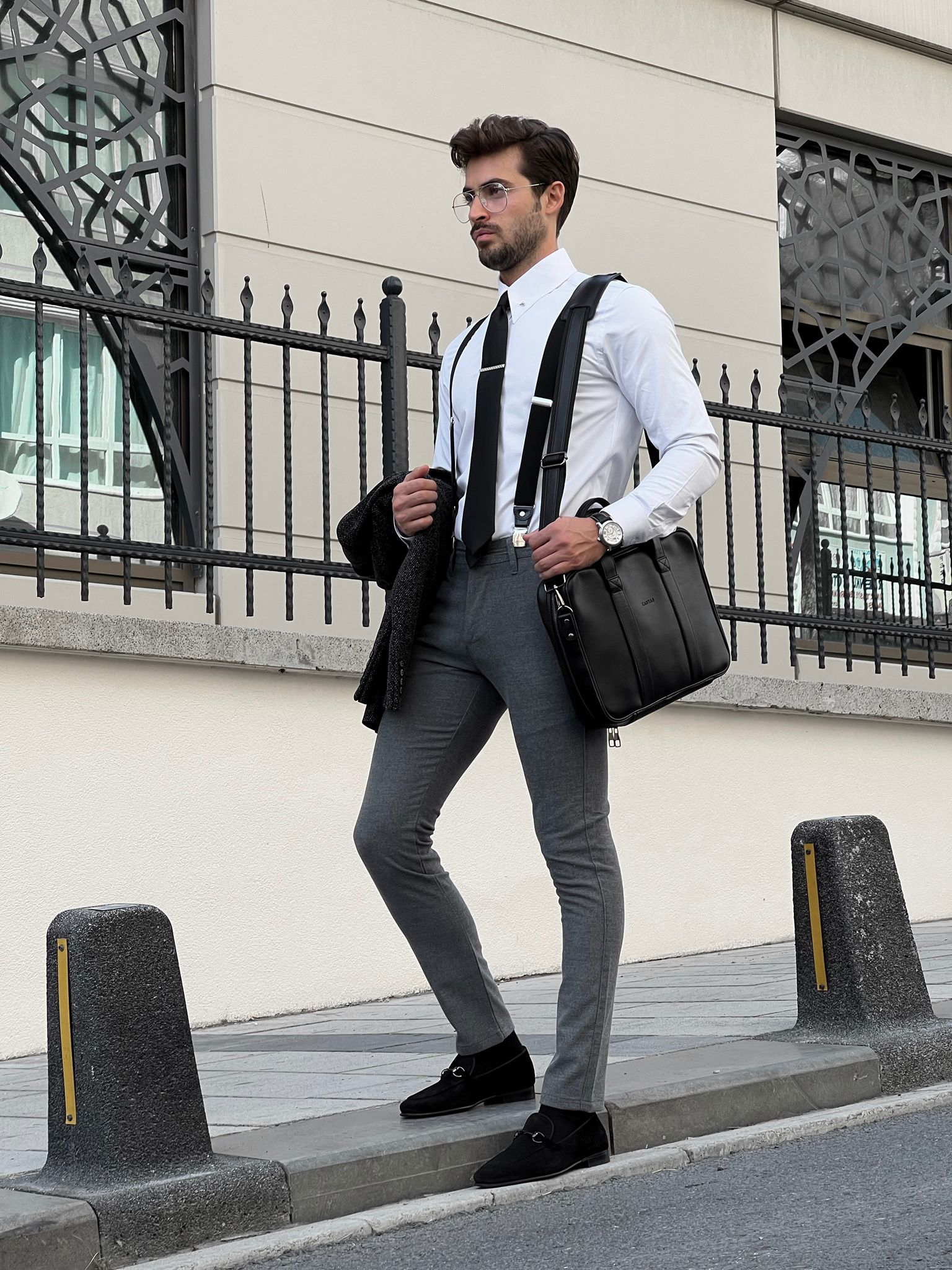 Bojoni Astoria Slim Fit Metal Buttoned Cotton White Shirt