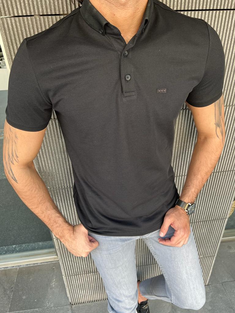 Giovanni Mannelli Slim Fit Black Polo Tees