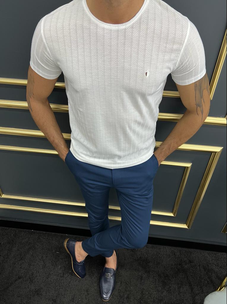 Bojoni Uluwatu Slim Fit White Crew Neck White Tees