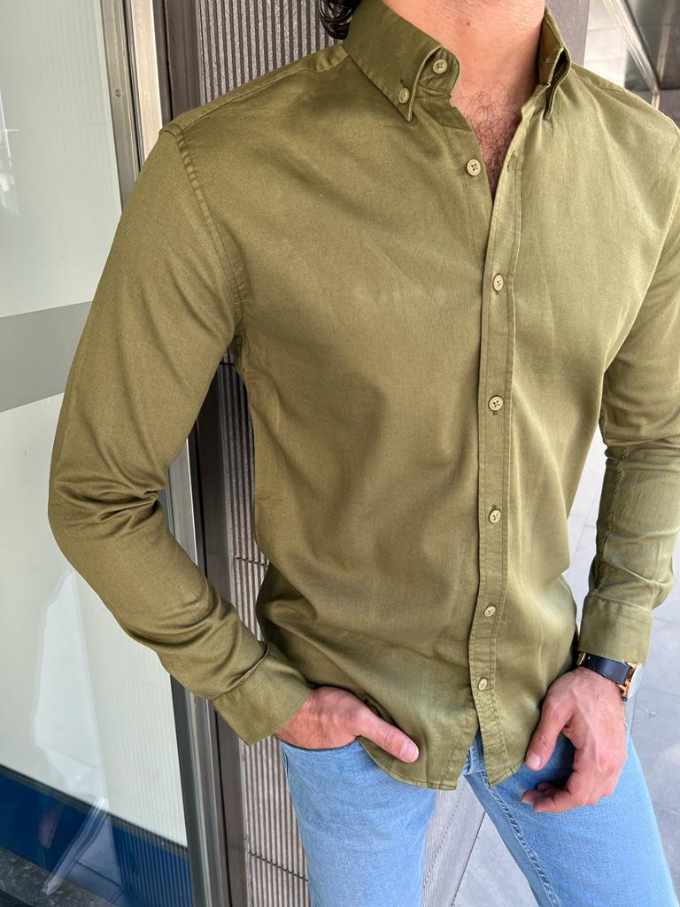 Giovanni Mannelli Slim Fit Khaki Shirt