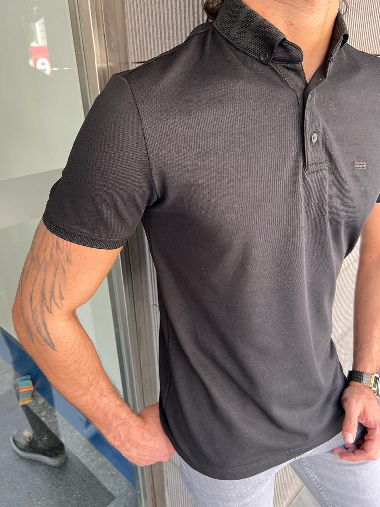 Giovanni Mannelli Slim Fit Black Polo Tees