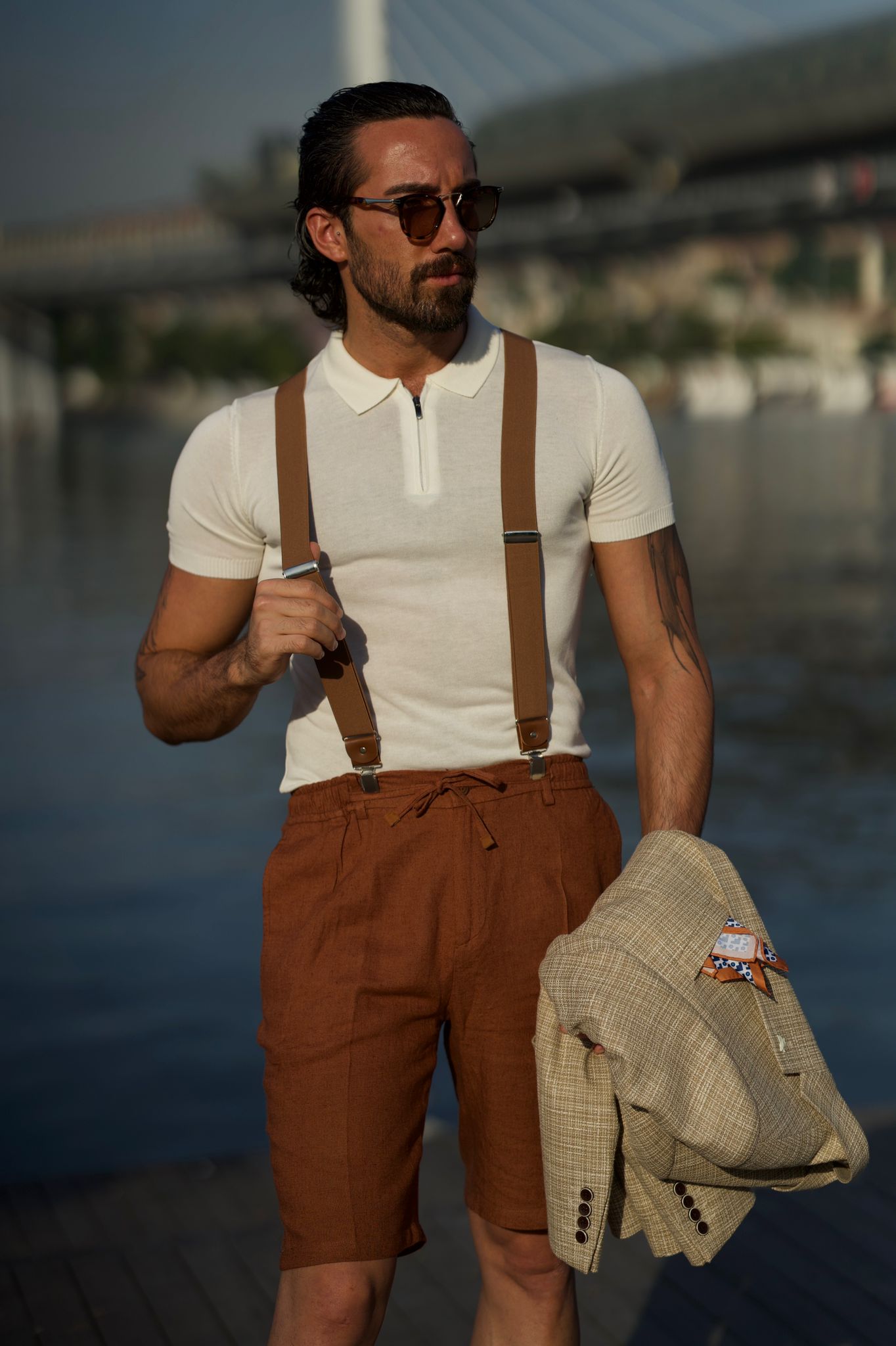 Bojoni Uluwatu Slim Fit Polo Collared Zipper White Tees