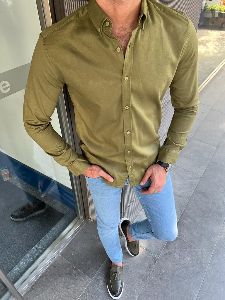 Giovanni Mannelli Slim Fit Khaki Shirt