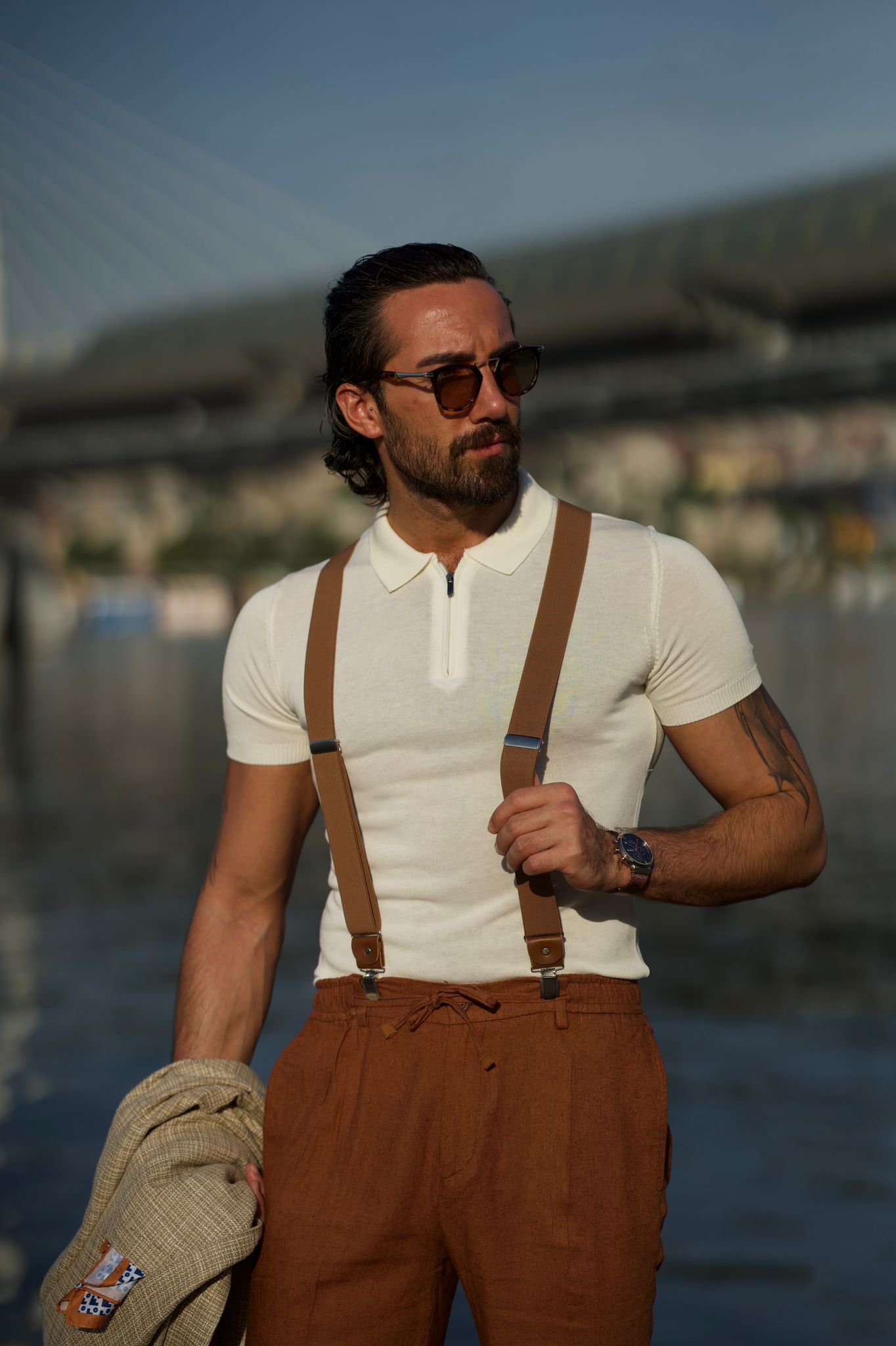 Bojoni Uluwatu Slim Fit Polo Collared Zipper White Tees