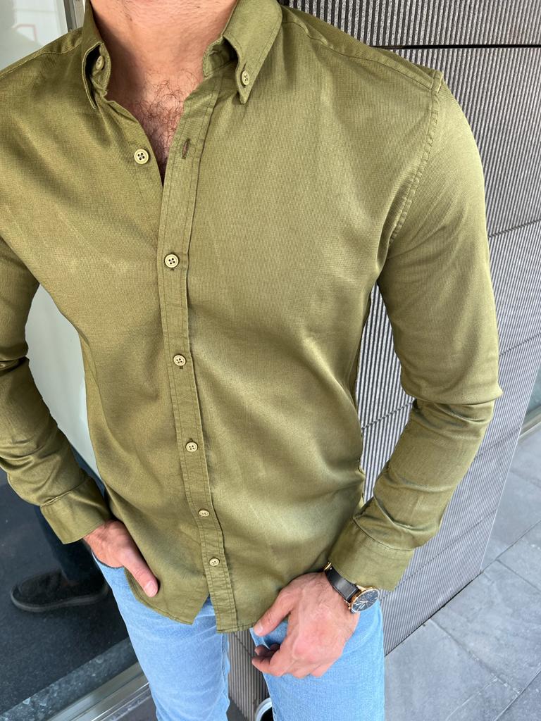 Giovanni Mannelli Slim Fit Khaki Shirt