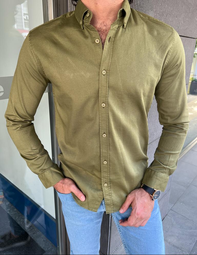 Giovanni Mannelli Slim Fit Khaki Shirt