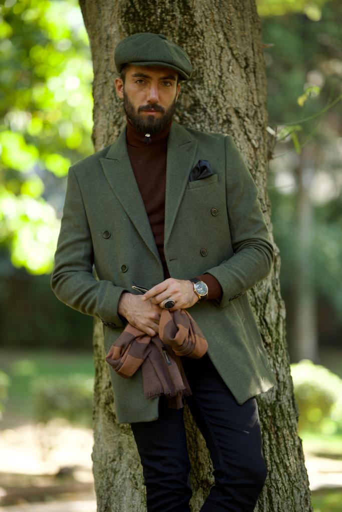 Bojoni Astoria Slim Fit Double Breasted Khaki Cachet Coat
