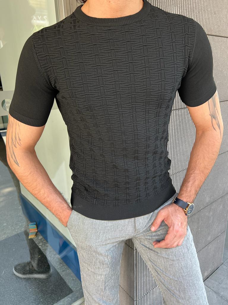 Giovanni Mannelli Slim Fit Plaid Black Knit Tees