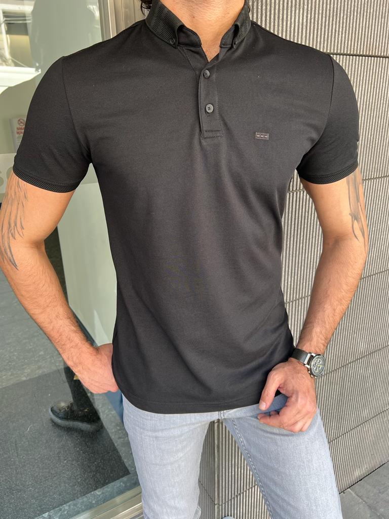 Giovanni Mannelli Slim Fit Black Polo Tees