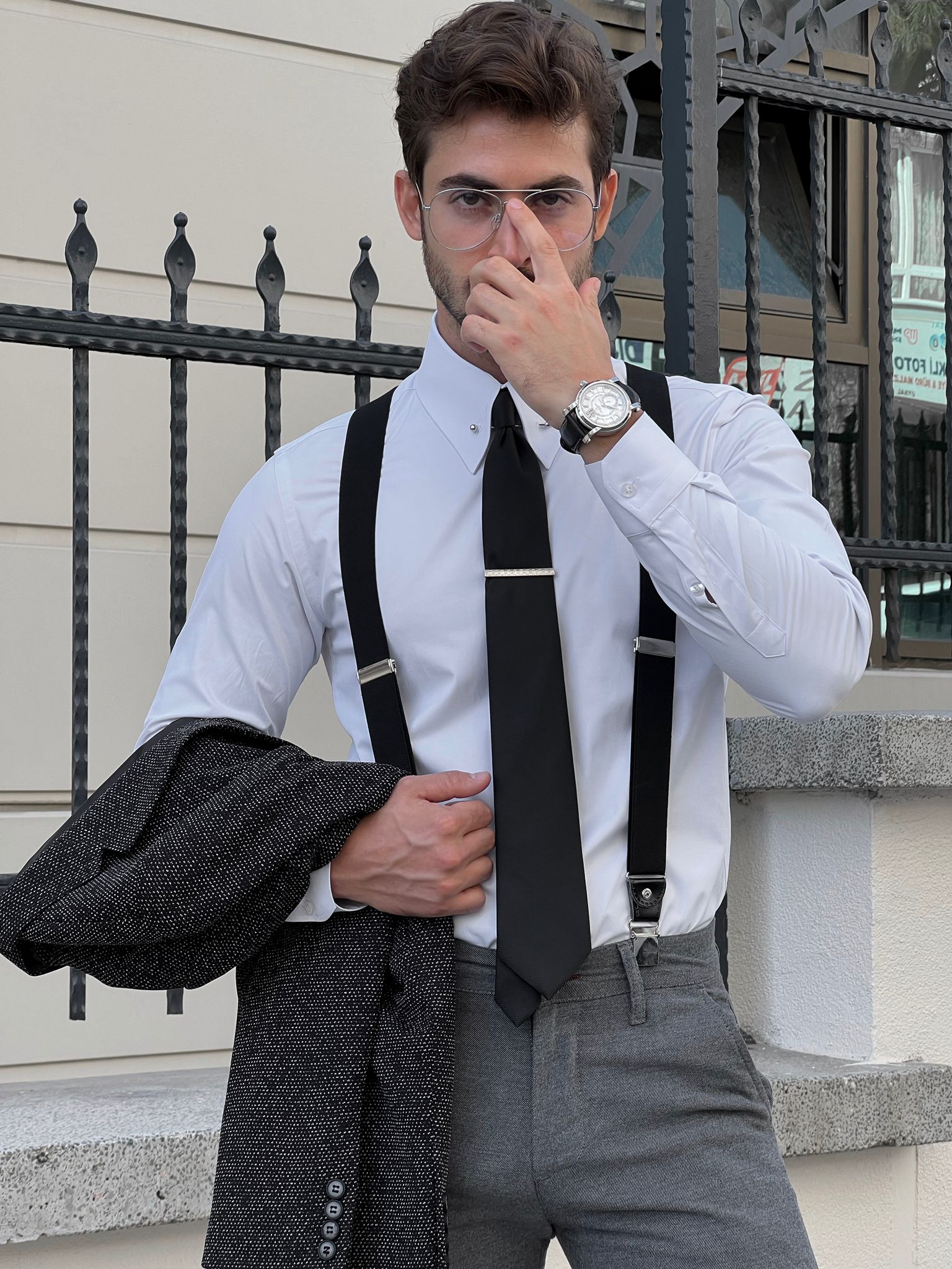 Bojoni Astoria Slim Fit Metal Buttoned Cotton White Shirt