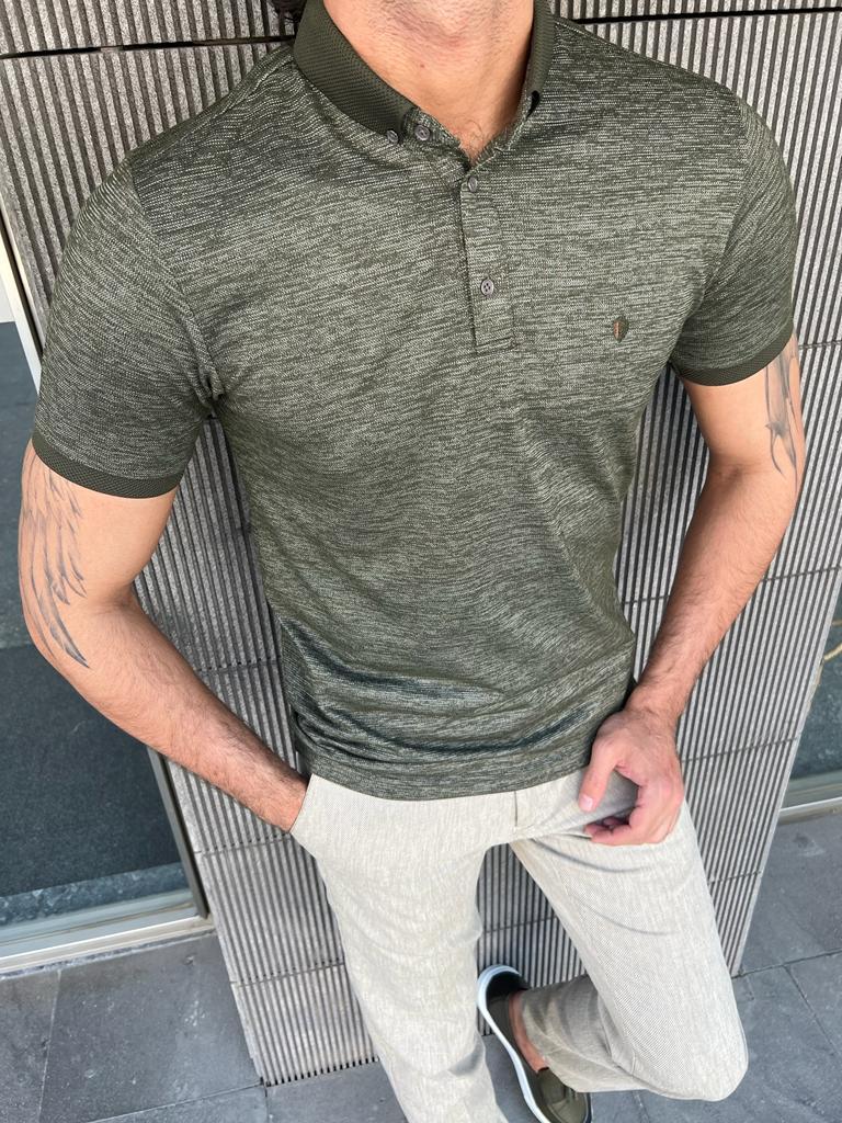 Giovanni Mannelli Slim Fit Khaki Polo Short Sleeve T-shirt