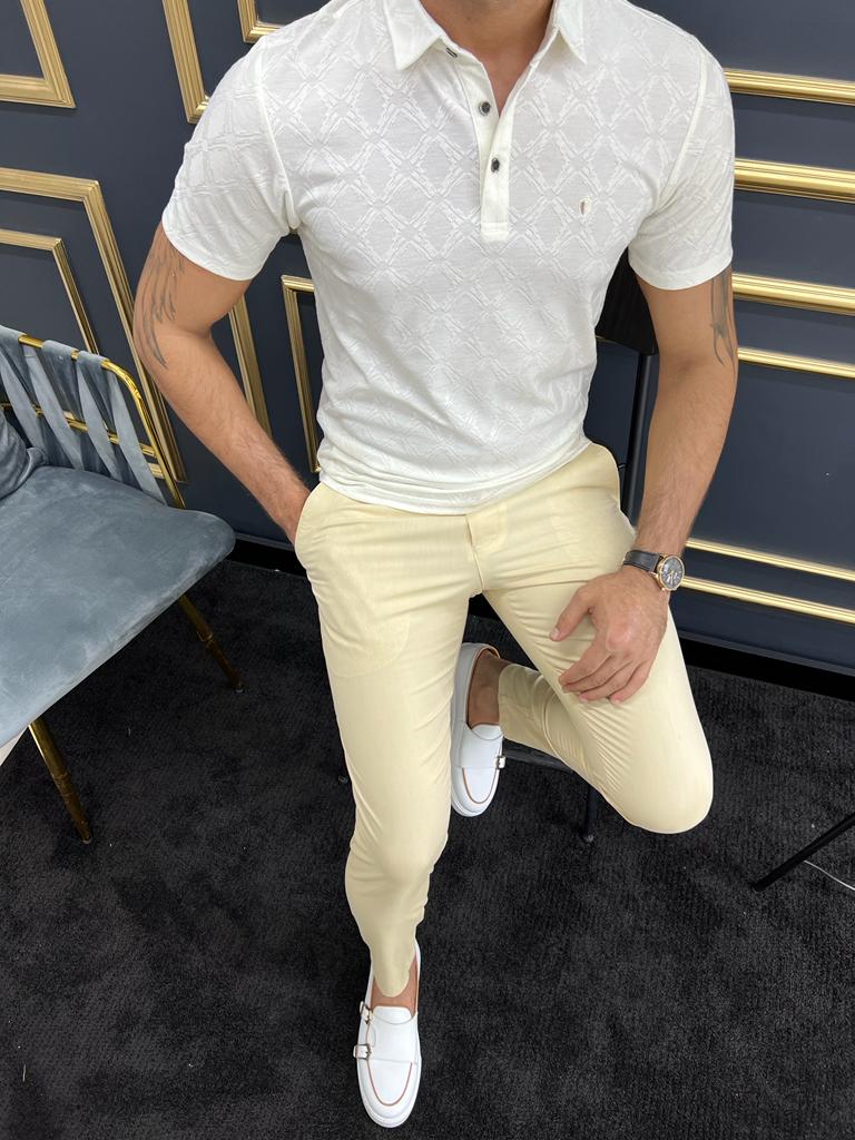 Bojoni Uluwatu Slim Fit White Polo Printed Tees