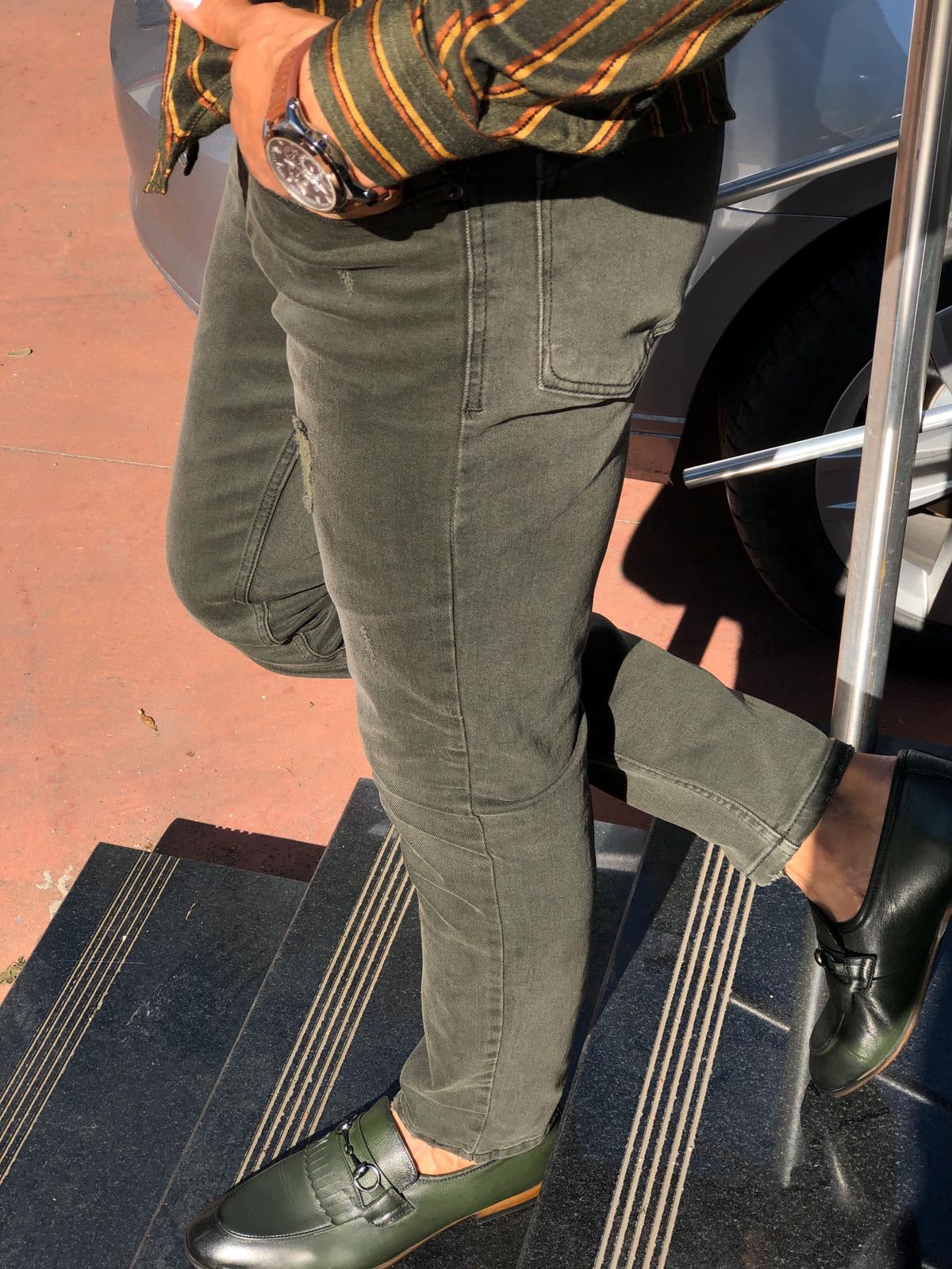 Sas Slim-Fit Ripped Jeans Khaki-baagr.myshopify.com-Pants-BOJONI