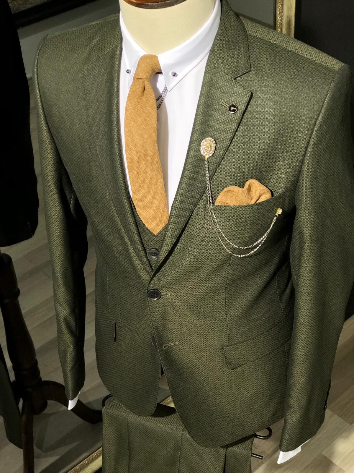 Pinkos Slim-Fit Pattered Suit Vest Khaki-baagr.myshopify.com-suit-BOJONI