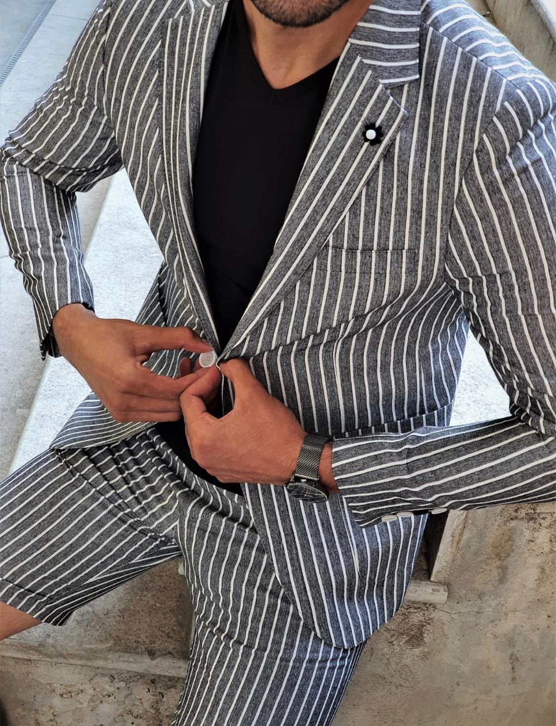 Verno Black Slim Fit Striped Blazer-baagr.myshopify.com-blazers-BOJONI