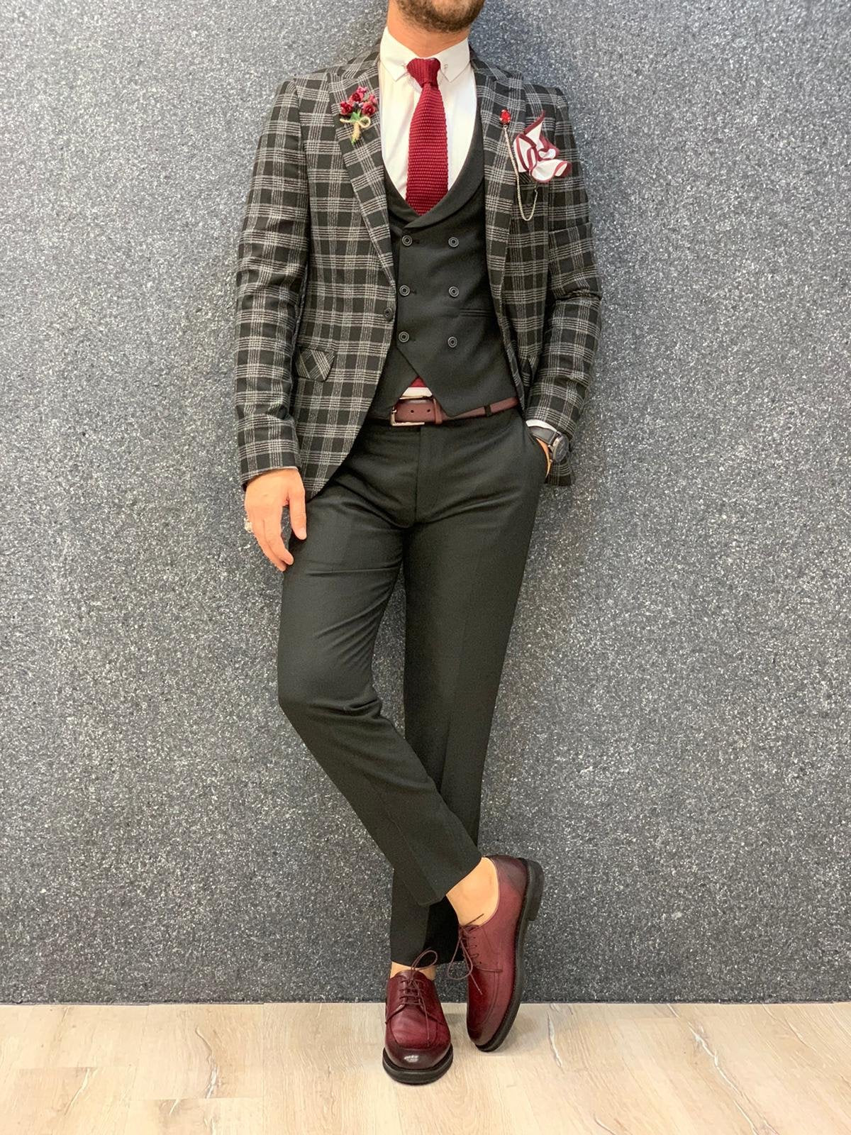 Chris Black Slim Fit Plaid Wool Suit-baagr.myshopify.com-1-BOJONI