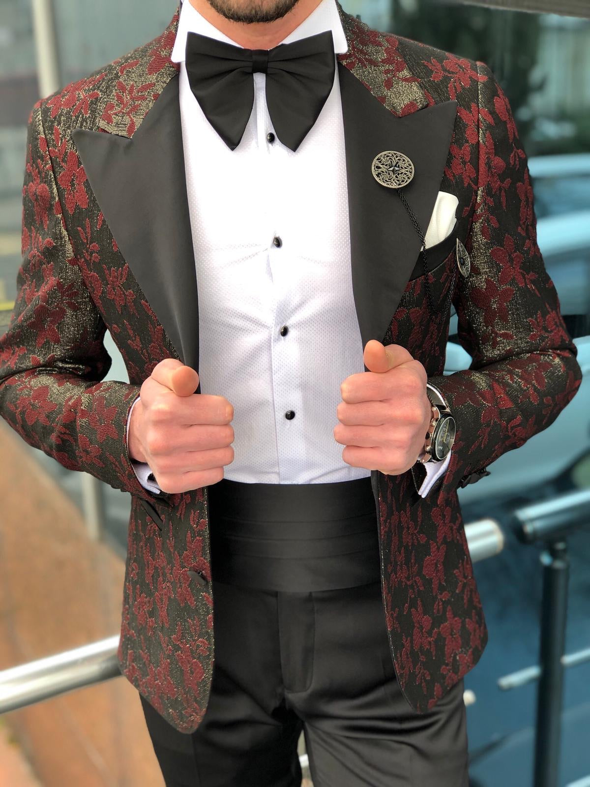 Slim-Fit Tuxedo Suit Claret red-baagr.myshopify.com-suit-BOJONI