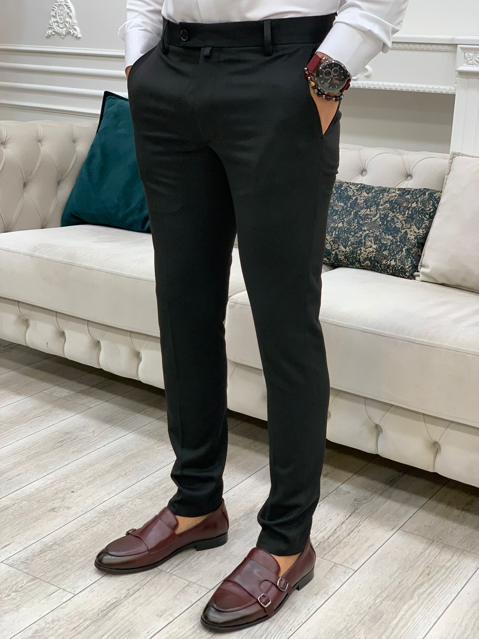 Serra Black Slim Fit Pants-baagr.myshopify.com-Pants-BOJONI