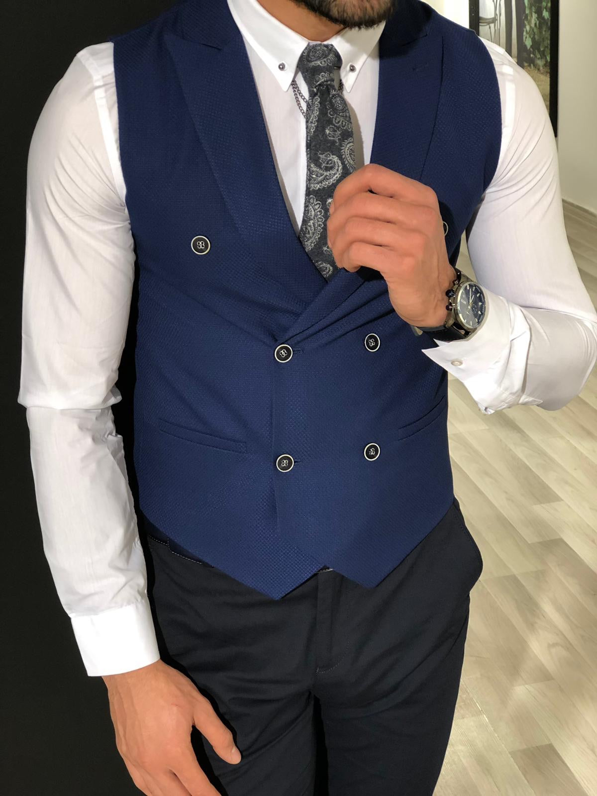 Slim-Fit Double  Breasted Vest Blue-baagr.myshopify.com-suit-BOJONI