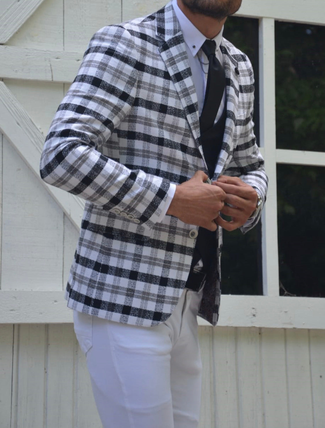 Skyesville Gray Slim Fit Plaid Suit-baagr.myshopify.com-suit-BOJONI