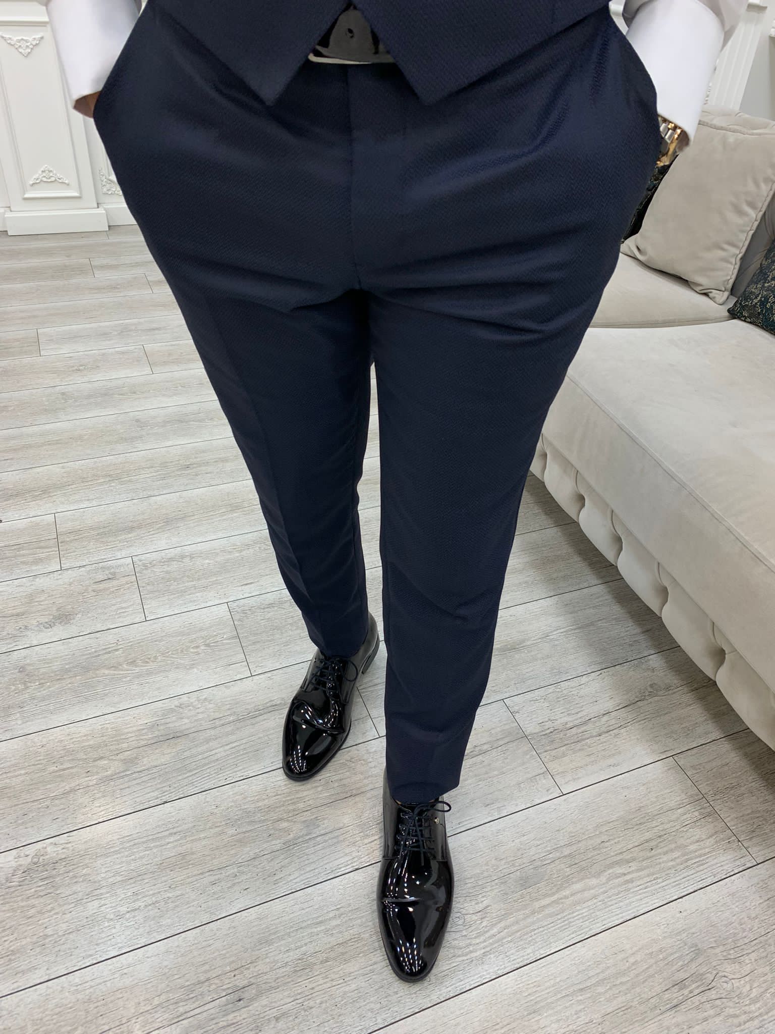 Bojoni Valencia Navy Blue Shawl Velvet Collar Slim Fit Tuxedo