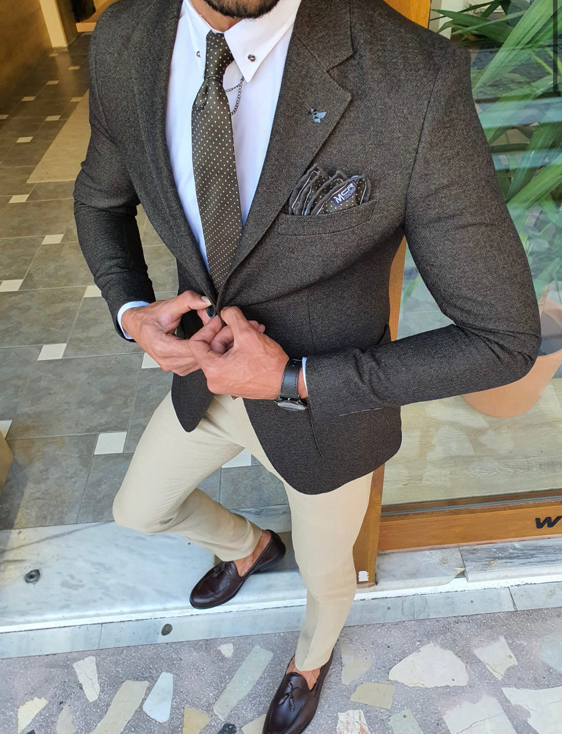 Daroni Khaki Slim Fit Blazer-baagr.myshopify.com-blazers-BOJONI