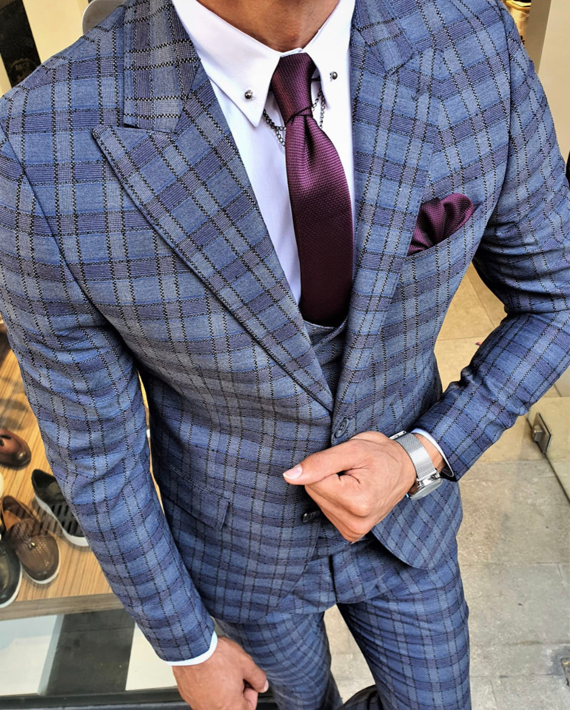 Ardenza Indigo Slim Fit Plaid Suit-baagr.myshopify.com-suit-BOJONI