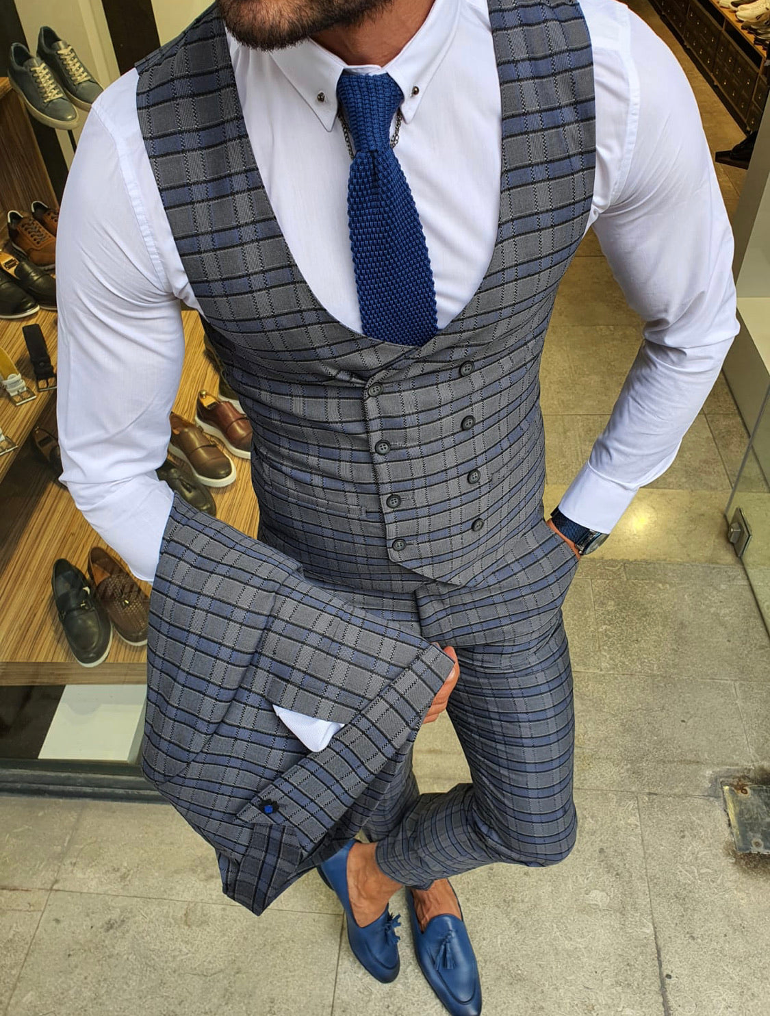 Tommy Gray Slim Fit Plaid Suit-baagr.myshopify.com-suit-BOJONI
