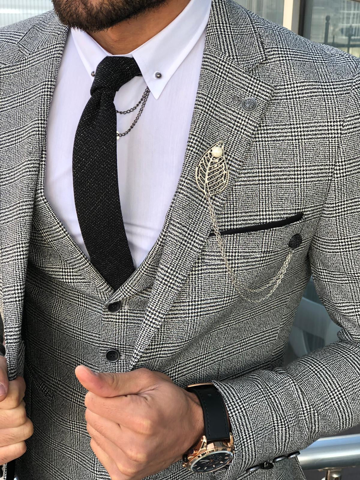 Slim-Fit Plaid Suit Vest Gray-baagr.myshopify.com-suit-BOJONI