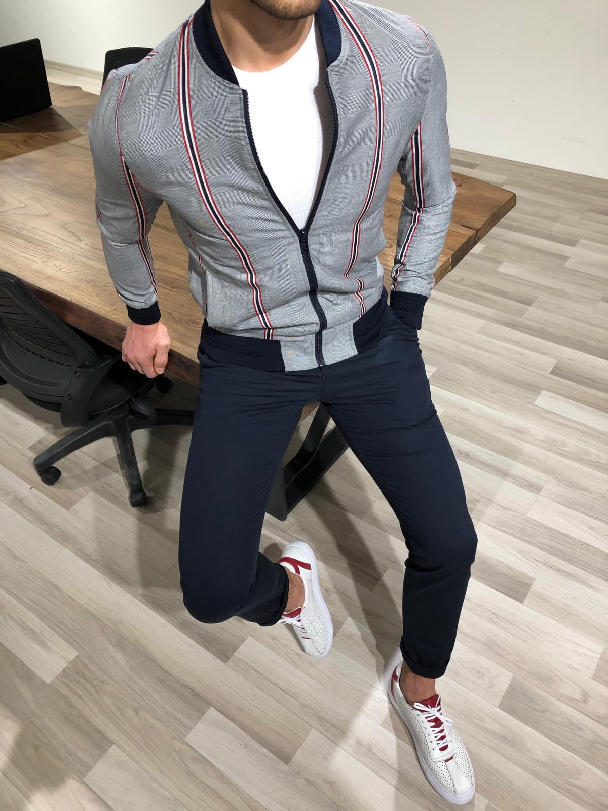 Faha Slim-Fit Colored Striped Jacket in Red-baagr.myshopify.com-Jacket-BOJONI