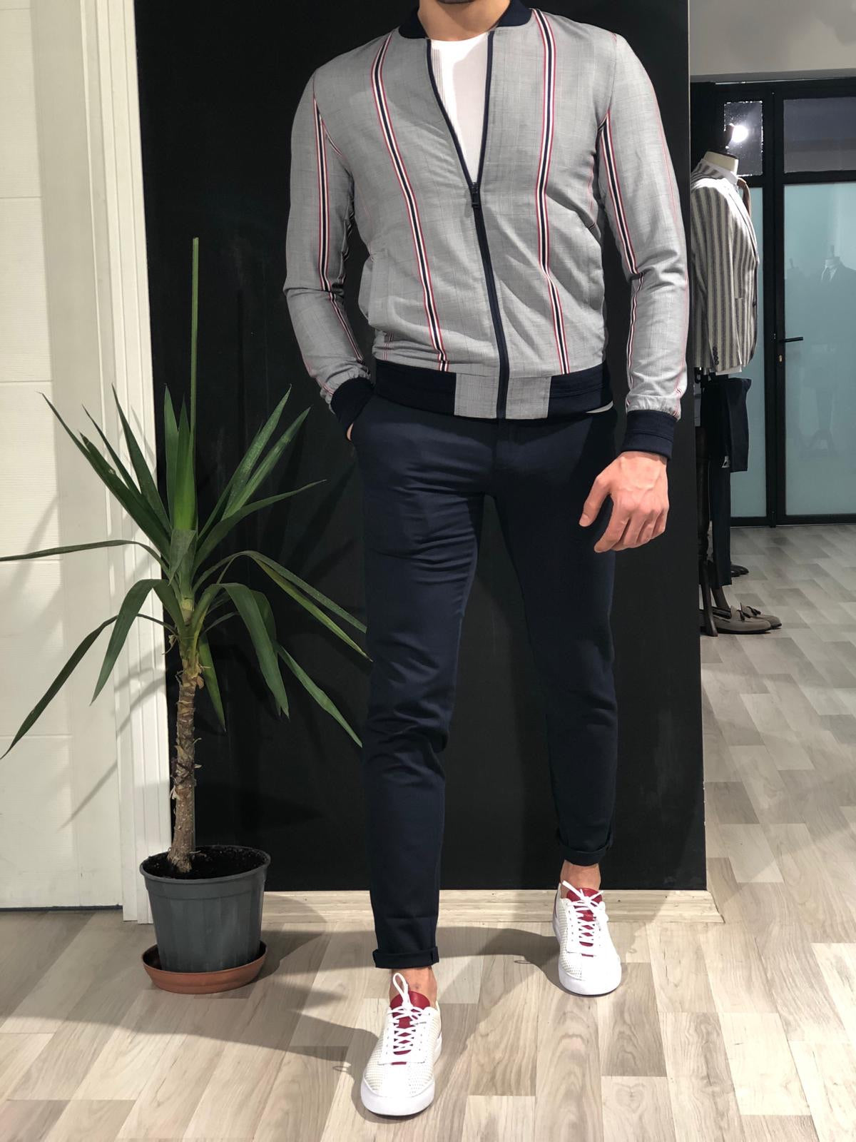 Faha Slim-Fit Colored Striped Jacket in Red-baagr.myshopify.com-Jacket-BOJONI