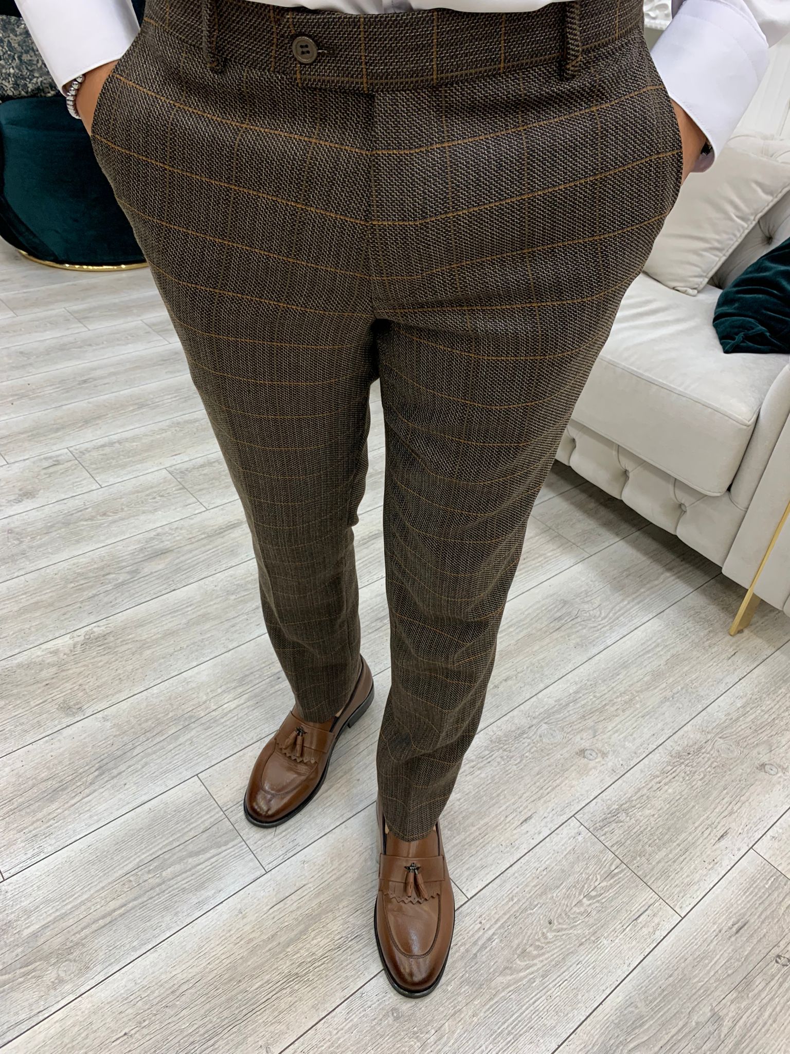 Rosario Brown Slim Fit Double Breasted Plaid Suit-baagr.myshopify.com-1-BOJONI