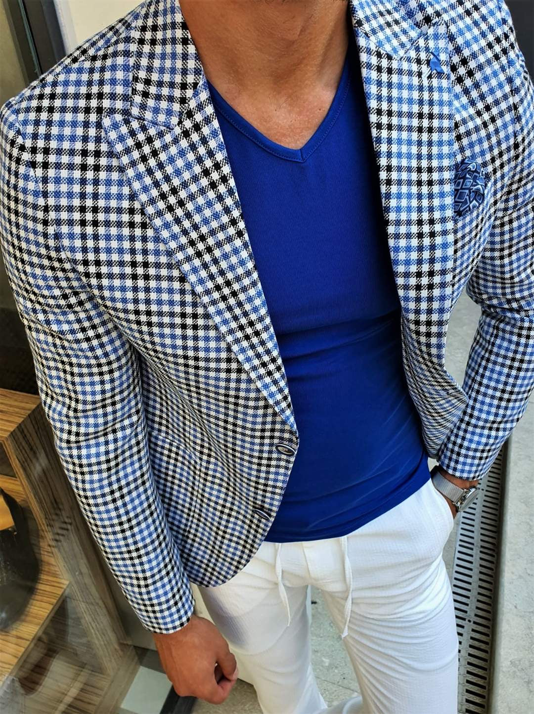 Verno Slim Fit Plaid Sax Blazer-baagr.myshopify.com-blazers-BOJONI