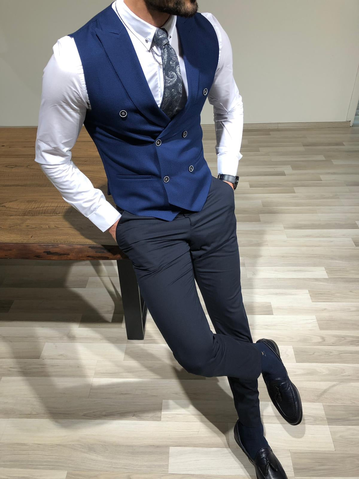 Slim-Fit Double  Breasted Vest Blue-baagr.myshopify.com-suit-BOJONI
