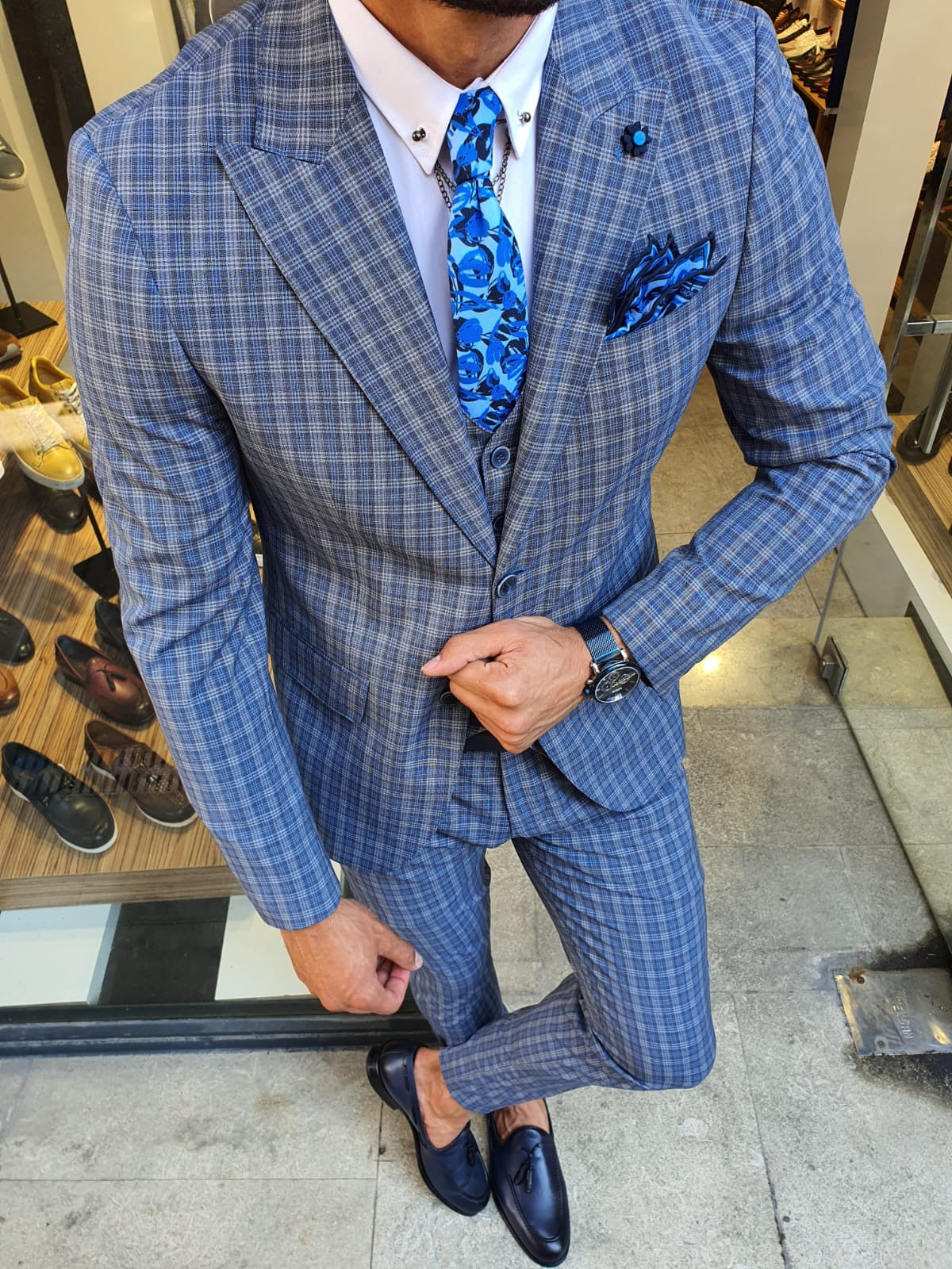 Abeston Navy Blue Slim Fit Plaid Check Suit-baagr.myshopify.com-suit-BOJONI