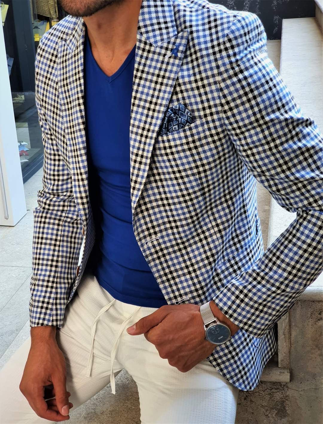 Verno Slim Fit Plaid Sax Blazer-baagr.myshopify.com-blazers-BOJONI