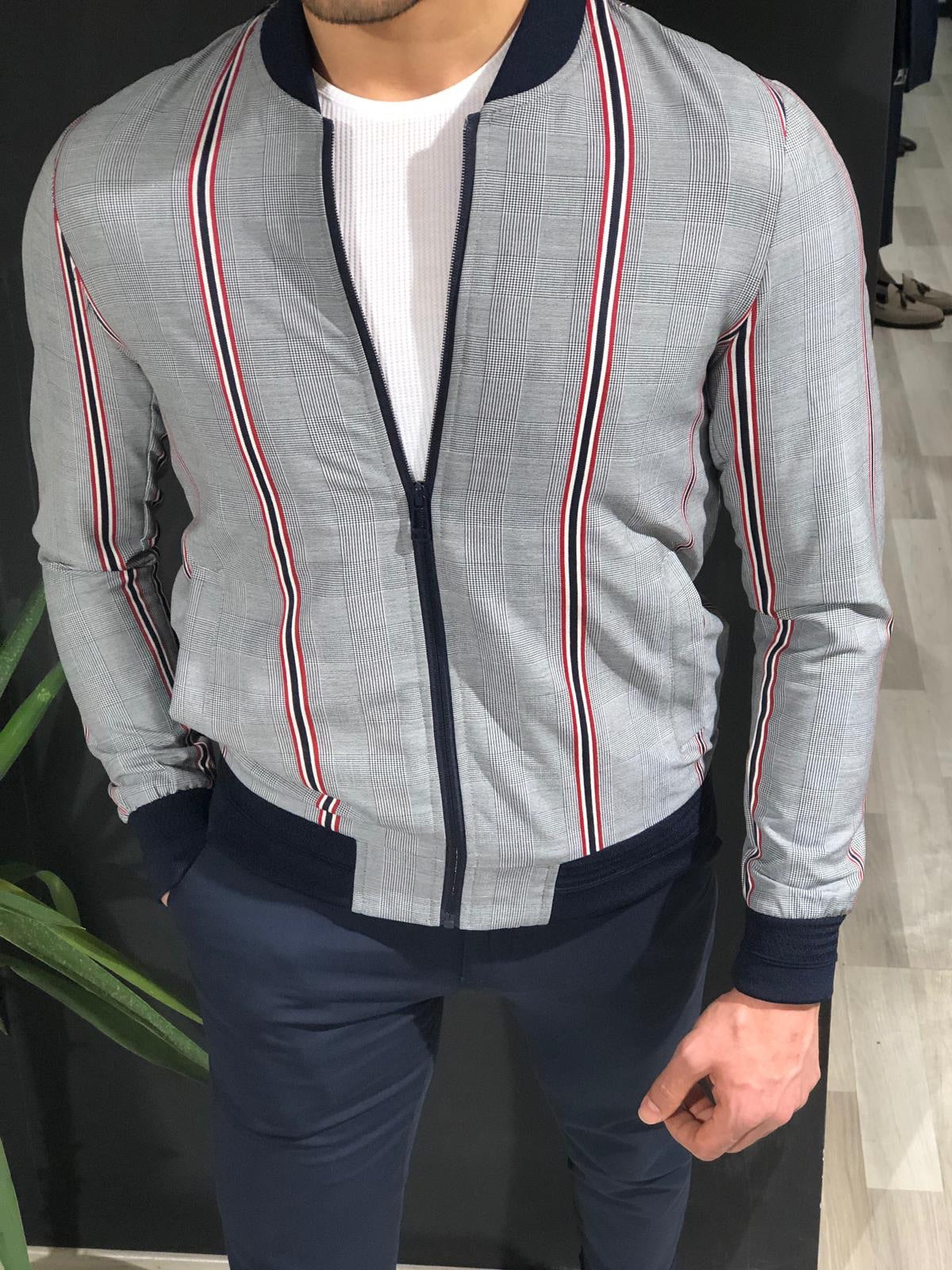 Faha Slim-Fit Colored Striped Jacket in Red-baagr.myshopify.com-Jacket-BOJONI