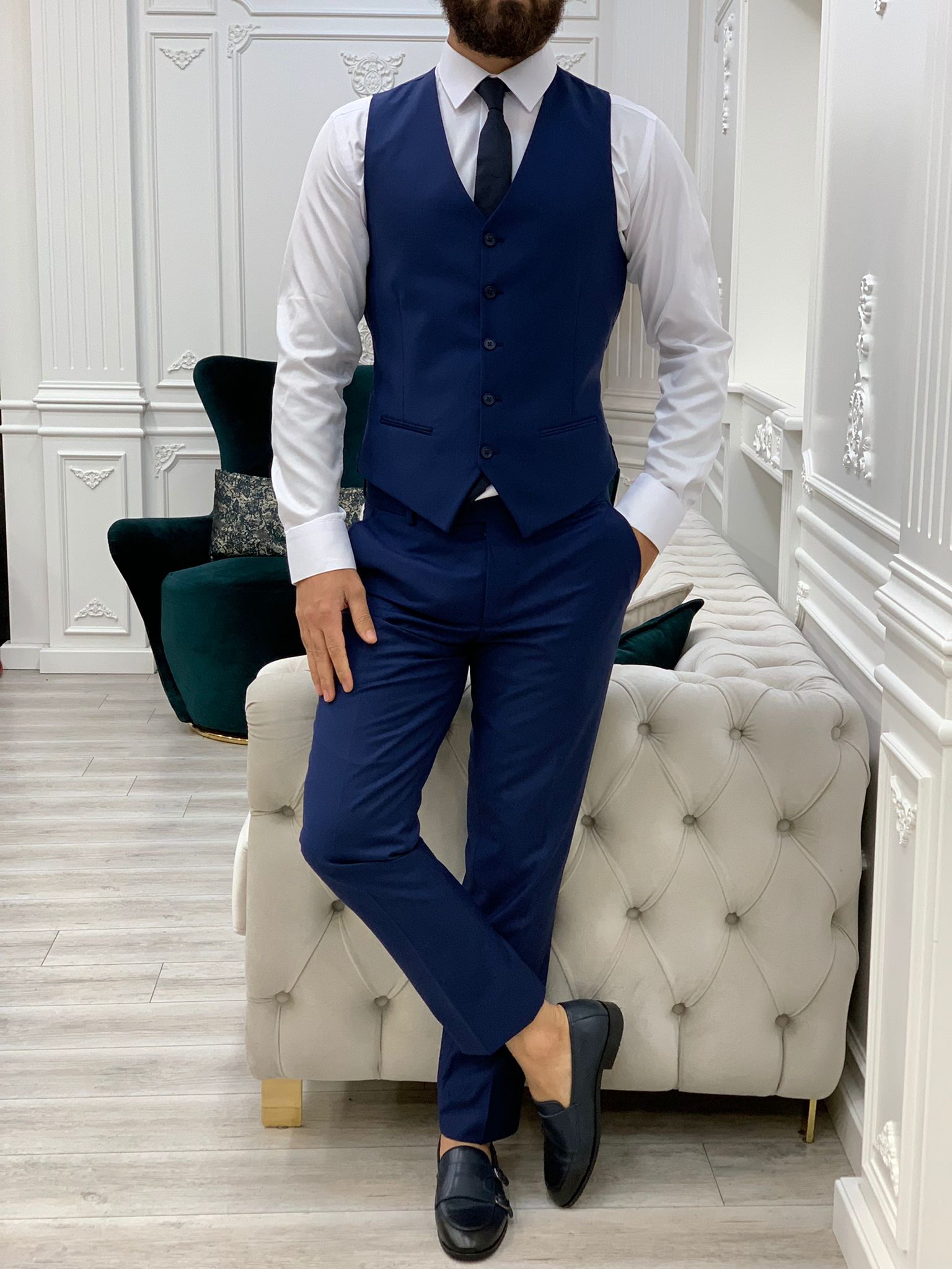 Vince Navy Blue Slim Fit Peak Lapel Suit-baagr.myshopify.com-1-BOJONI