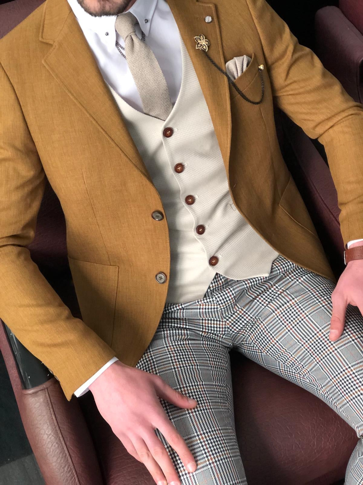 Anas Slim-Fit Cotton  Suit Vest Camel-baagr.myshopify.com-suit-BOJONI