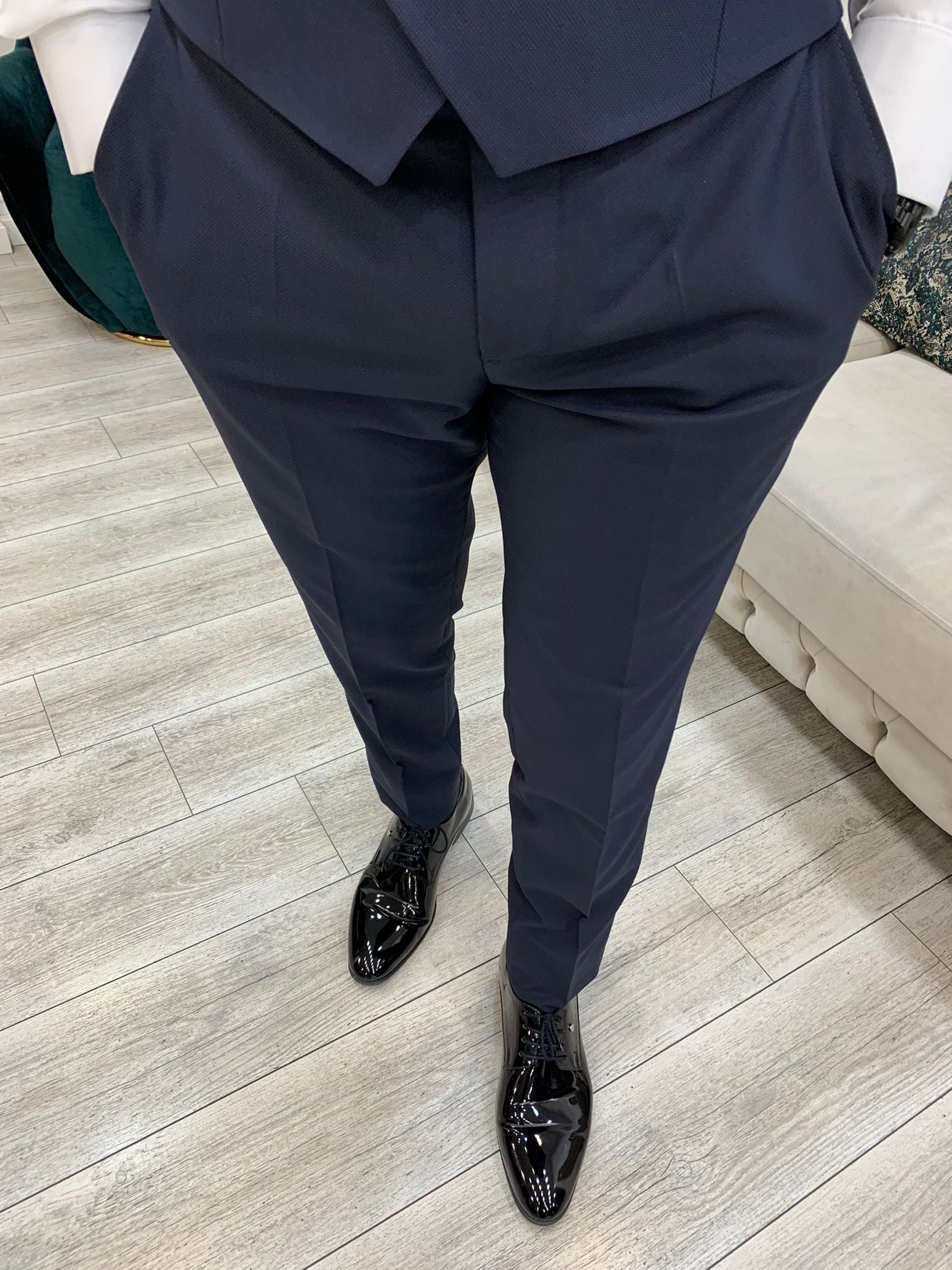 Bojoni Tishko Navy Diamond Shawl Collar Slim Fit Tuxedo