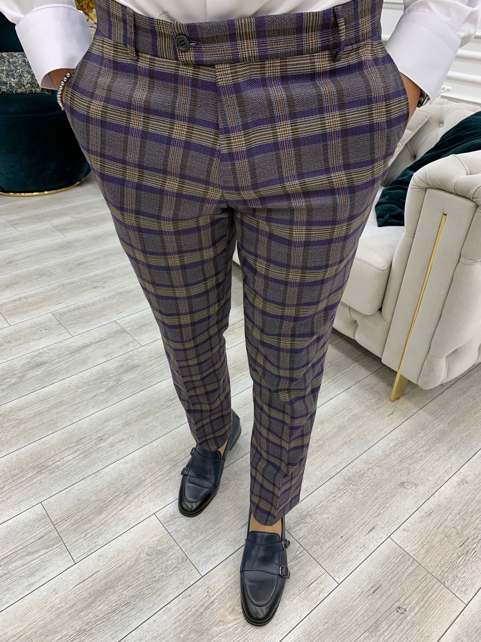 Vince Purple Slim Fit Double Breasted Plaid Suit-baagr.myshopify.com-1-BOJONI