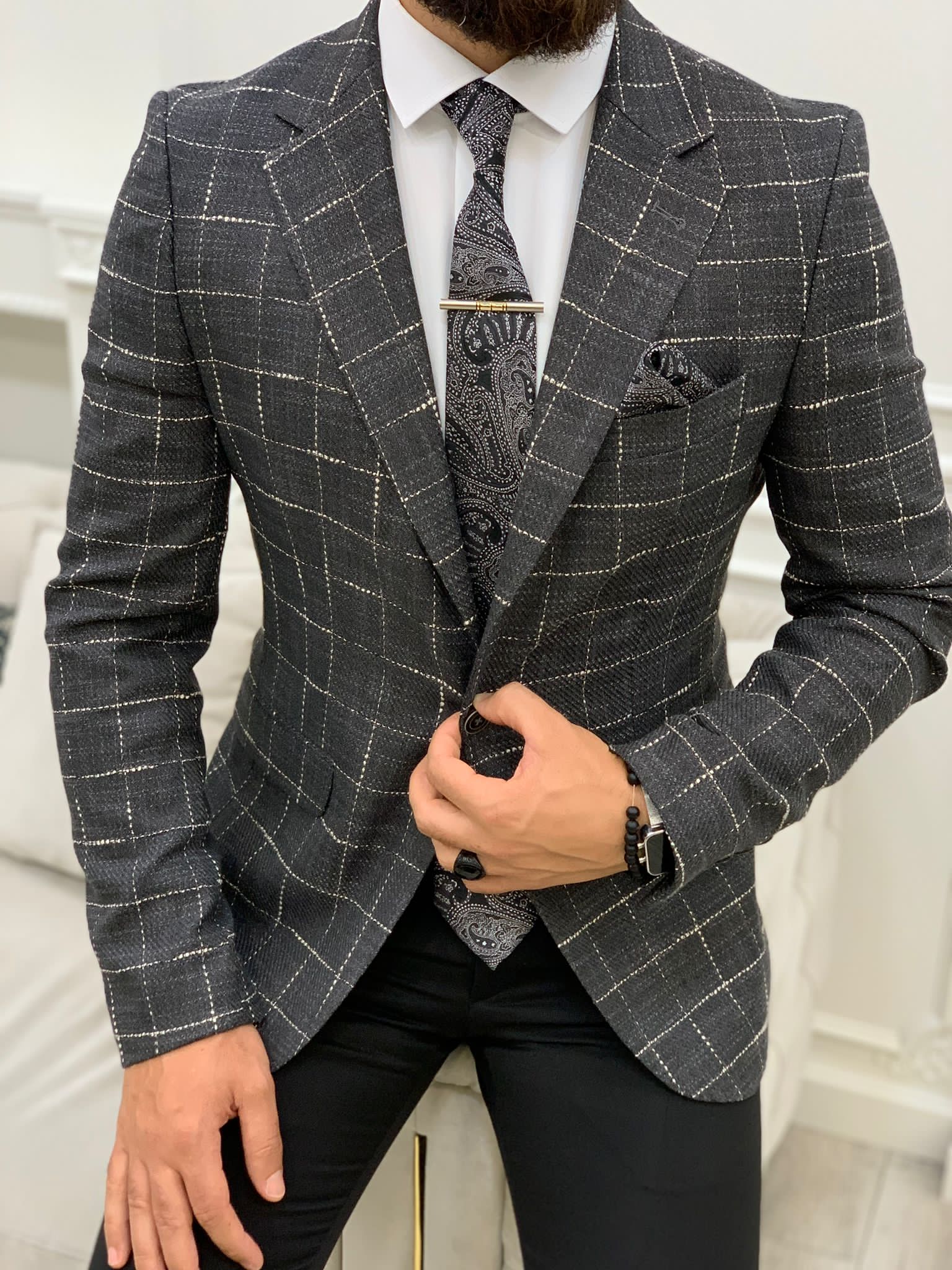 Serra Gray Slim Fit Plaid Suit-baagr.myshopify.com-1-BOJONI