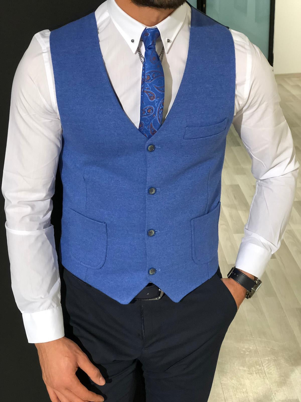 Slim-Fit Double  Breasted Vest Blue-baagr.myshopify.com-suit-BOJONI
