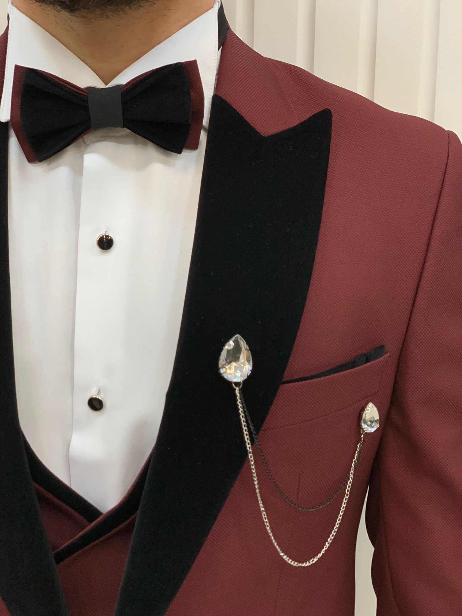 Bojoni Tishko Burgundy Velvet  Slim Fit Tuxedo