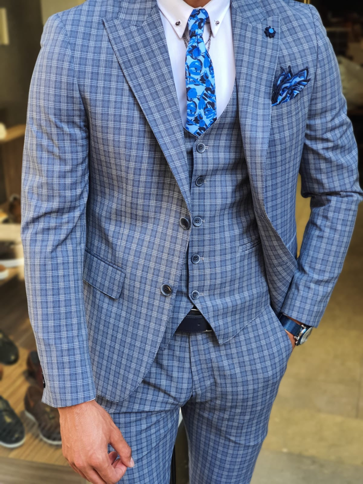 Abeston Navy Blue Slim Fit Plaid Check Suit-baagr.myshopify.com-suit-BOJONI